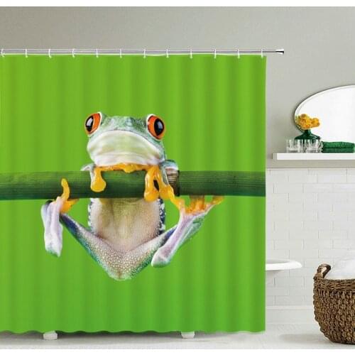 Green Frog Cute Shower Curtain Bathroom Funny Cartoon Waterproof Bath Curtain Polyester Fabric Dafield Bath Screen With 12 Hooks