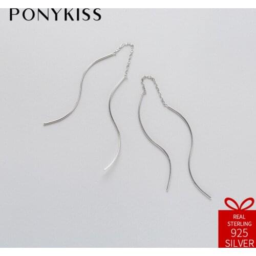 PONYKISS Office S925 Sterling Silver Cute Geometric Tassel Drop Earrings Women Prevent Allergy Sweet Engagement Jewelry Party