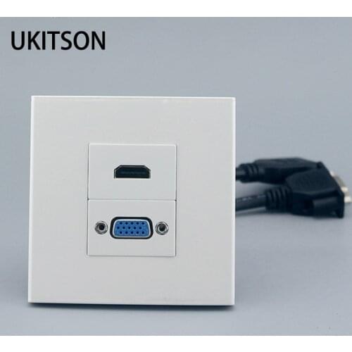 Female To Female HDMI Socket 15pins VGA Slot With 20cm Cable Extension Faceplate