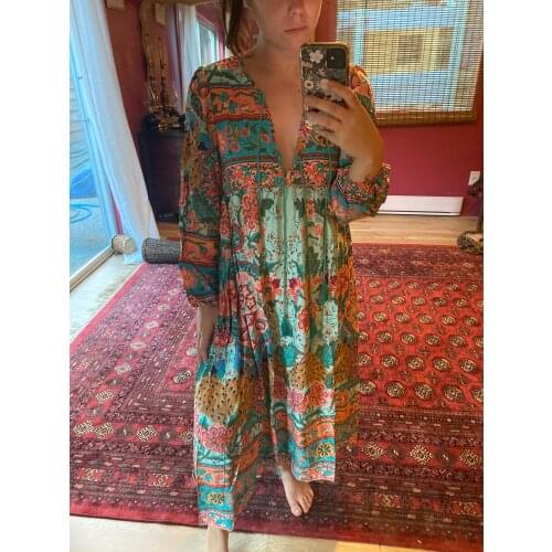 Happie Queens women tassel red floral print beach long Bohemian Maxi dress Ladies rayon cotton pleated Boho sundress vestidos