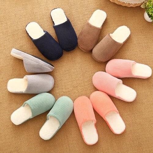 Winter Home Slippers Cute Men and Women Couples Cotton Slippers Indoor Soft Bottom Non-slip Shoes Vertical Stripes EVA Sewing Sh