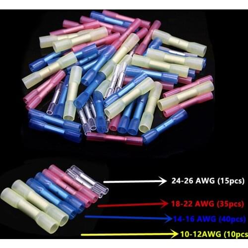 100Pcs Waterproof Heat Shrink Butt Crimp Terminals Insulated Electrical Wire Cable Connectors AWG 22-10 For Marine Auto
