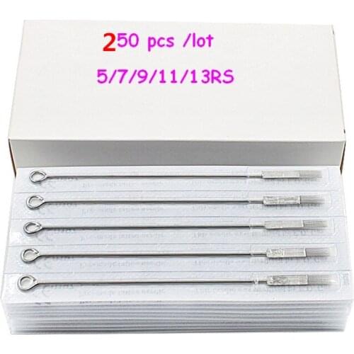 250 Pieces Assorted Sizes Disposable Sterilized Tattoo Needles Round Shader 5/7/9/11/13RS for Tattoo Machine Needle Tips Supply