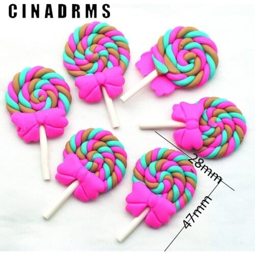 28mmX47mm Polymer Clay Lollipop Cabochons,Soft Clay DIY Embellishment Crafts,Fake Sweets Miniatures