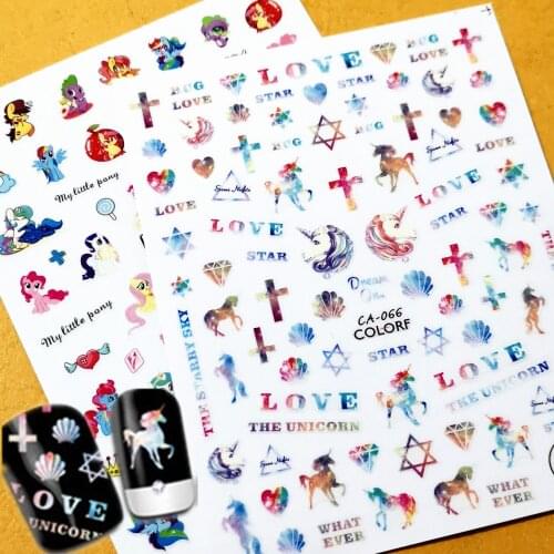 Newest CA-66 68 3d nail sticker Unicorn horse design nail decals back adhesive Japan type DIY decoration tools for nail art