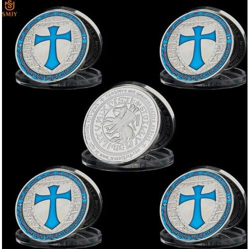 5Pcs/Lot Blue Catholic St. Wutang Crusader Knight Token Silver Plated Coin Souvenir Coin Collectibles
