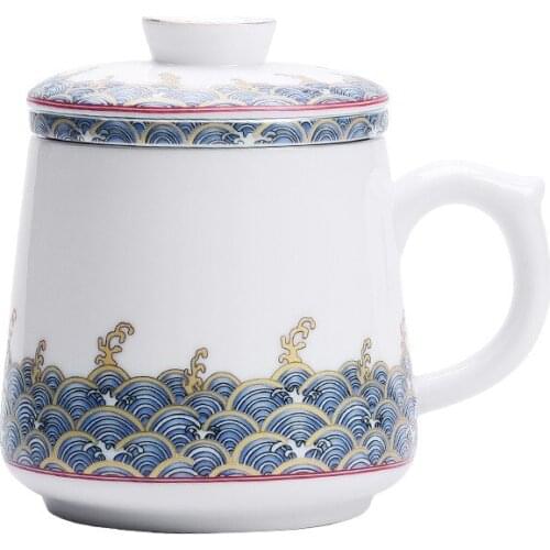 Blue And White Silver Cup 999 Pure Silver Health Cup Ceramic Water Cup Silver Gilded Personal Office Tea Cup With Cover Filter