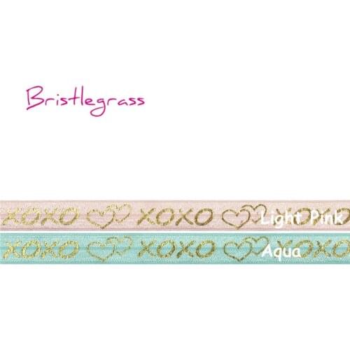 BRISTLEGRASS 100 Yard by Roll 5/8" 15mm Gold XOXO Love Heart Foil Print Foldover Elastics FOE Spandex Band Headband Dress Sewing