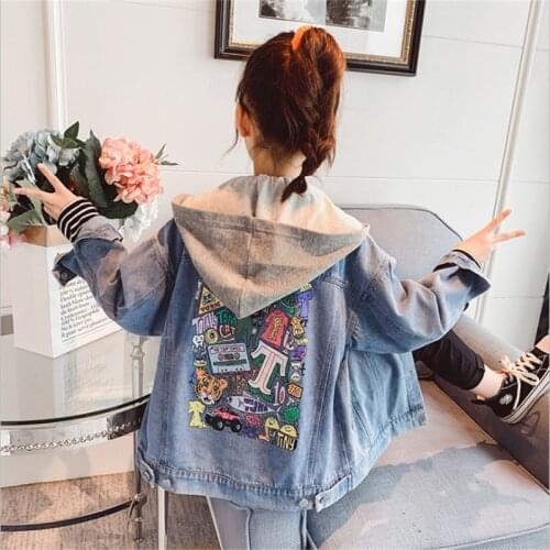 Teens Girls Denim Jacket Coat for Childrens Fashion Clothes 2021 Autumn New 3-12Y Kids Hooded Tops Outwear
