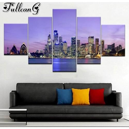 FULLCANG night city landscape 5pcs diy diamond painting full square round drill mosaic embroidery sale home decoration FC2823