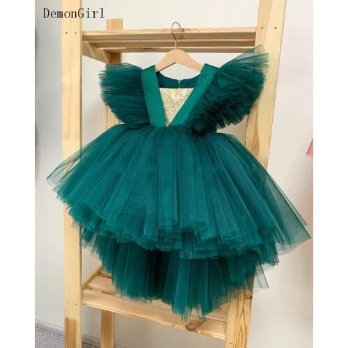 Custom Puffy Green Tulle Baby Girls Dresses Princess Birthday Party Pageant Gowns Photo Shoot Props 1-14Y