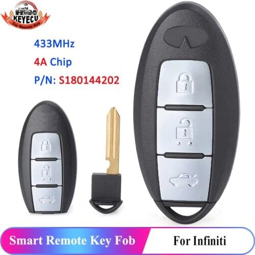 KEYECU P/N: S180144202 New Smart Remote Key Fob 3 Button 433MHz 4A Chip for Infiniti Q50L Q50S 2013 2014 2015 2016 2017 2018