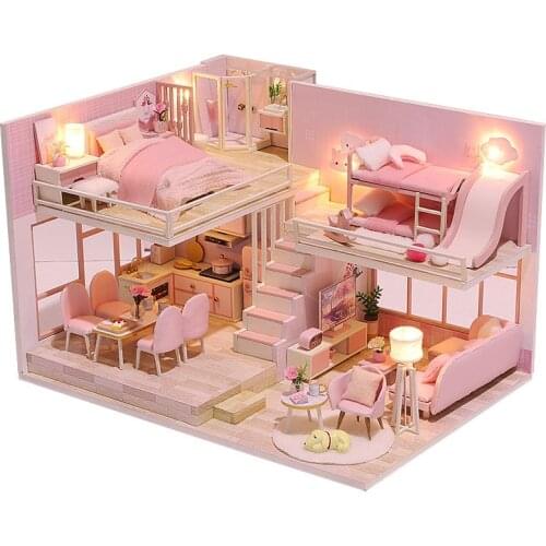 DIY Doll House Wooden Doll Houses Miniature Dollhouse Furniture Kit Toys Casa for Children Christmas Gift Sweet Dollhouse Kit