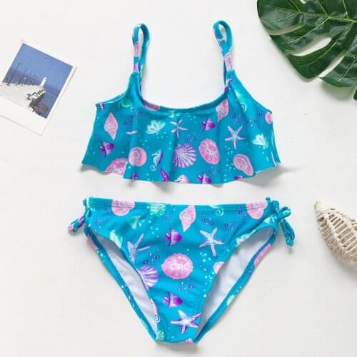 2-8 Years 2021 Girls Swimsuit Blue Shell Printed Swimwear New 2021 Baby Girls Bathing Suit Children Swimwear ST110 Watermelon