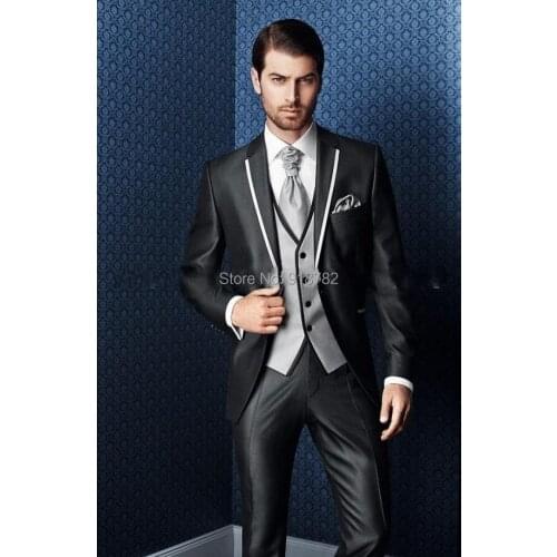 Jackets+Vest+Pants+Tie) 2017 Men Suits Slim Fit Custom Made Groom Tuxedos Black Bridegroom Wedding Dress Mens Wedding Suits