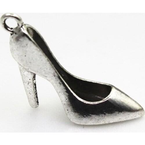 Hot selling 20pcs/lot silver high heels shoe charm dangle charms lobster clasp charms for bracelets pendant charms diy jewelry
