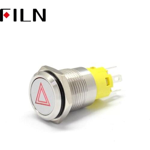 16mm 12v LED stainless steel metal push button switch dashboard Double flash danger mark on off car racing switch