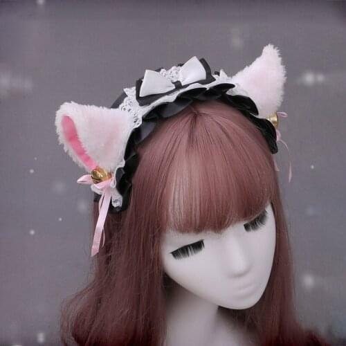 Lovely Maid Lace Bow Bell Plush Cat Ear KC Headband Lolita Headdress Soft Girl Cute Multicolor Cosplay Accessories Hair Hoop