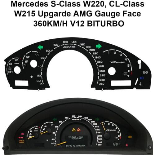 Upgrade For AMG Gauge Face For Mercedes S-Class W220 CL-Class W215 Dashboard 360KM/H V12 BITURBO