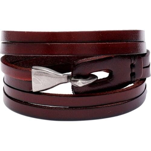 Genuine Leather Material Punk Men Layer Bracelet Jewelry Simple Wristband Bangle Geometric Cuff Jewelry Pulsera Hombre