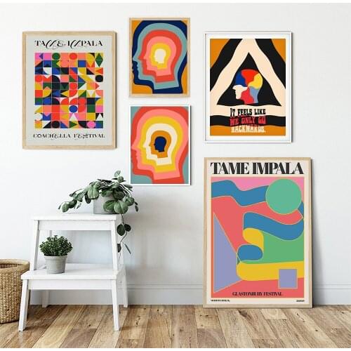 Tame Impala Canvas Poster Retro Abstract Geometric Painting Color Head Wall Picture Living Room Decoration Glastonbury