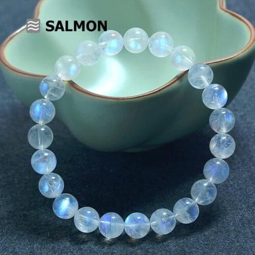 Genuine Natural Blue Light Clear Moonstone Crystal Round Beads Bracelet Healing Stone Fashion Women 6mm 7mm 8mm 9mm 10mm AAAAA
