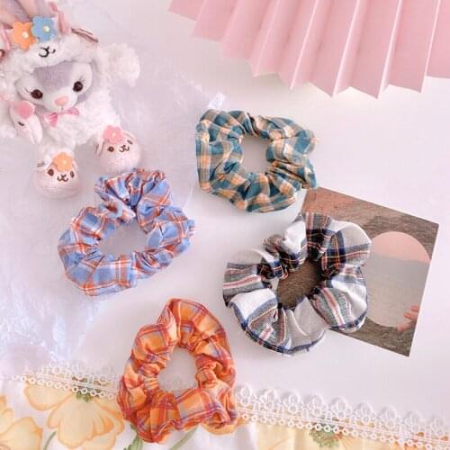 New Elegant Sweet Floral Print Colorful Grid Hairbands Ponytai Rope Ring Accessories New Fashion Elastic Women Scrunchies Rubber