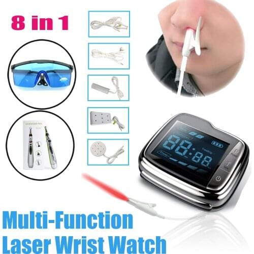 LASTEK 8 in 1 Family Medical Kit Laser Watch Therapy Device + 5 Treatment Accessories + 650nm Goggles + Meridian Acupuncture Pen