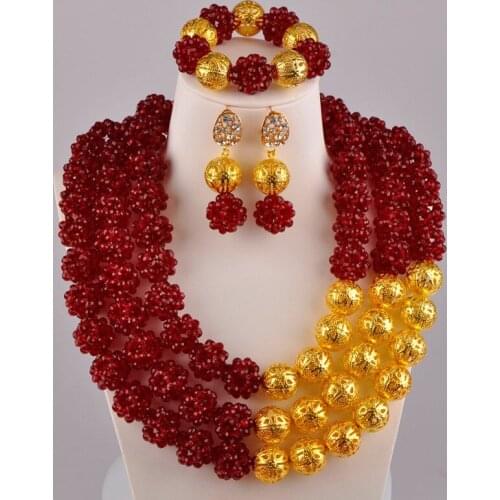 Wine African Wedding Beads Crystal Ball Beaded Necklace African Wedding Sets