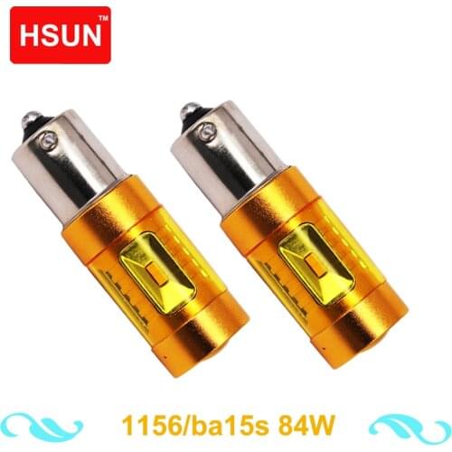 HSUN 2pcs P21W LED 1156 BA15S LED Bulbs Car Lights BAU15S Reverse 1157 84W LEDs 12V 24V Automobiles Lamp