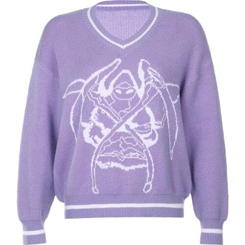 Y2K Chic Print Streetwear Oversized Sweater Womens Casual Autumn Winter Knitted Jumper Fashion Loose Knitwear Pullovers