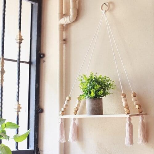 Boho Decoration Home Decor Wall Hanging Vintage Wodden Board Beads Hangers Cotton Rope Hemp Rope Wall Hanging Farmhouse Tapiz