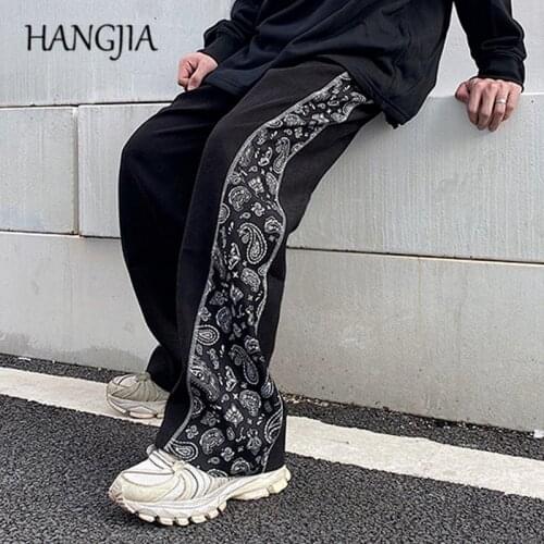 Vintage Side Cashew Striped Flare Pant Urban Streetwear Men Women Retro Splicing Paisley Printing Wide Leg Sweatpant Hip Hop