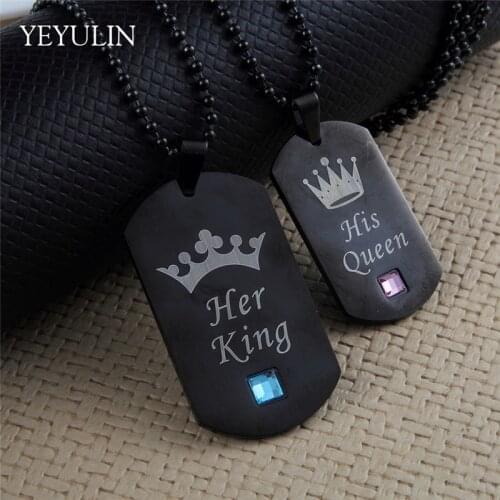High Grade Couple Necklaces Her King & His Queen Stainless Steel Tag Pendant Necklace For Lovers Valentines Day Gift