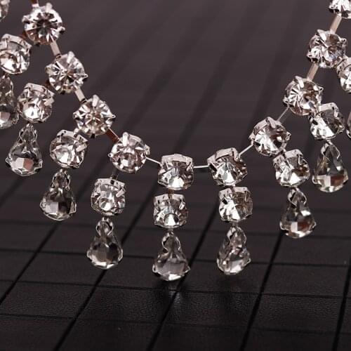 High quality Diamond chain rhinestone tassel Wedding dress accessories Pearl Beaded Lace Trim fabric applique patches Sew on