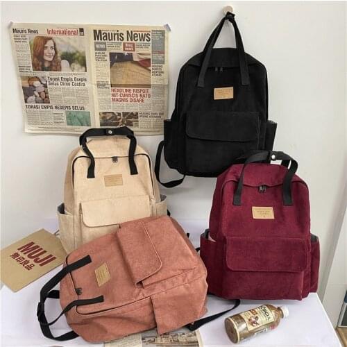 Women Backpack Fashion Corduroy Girls Korean Harajuku Student Large Capacity Backpacks