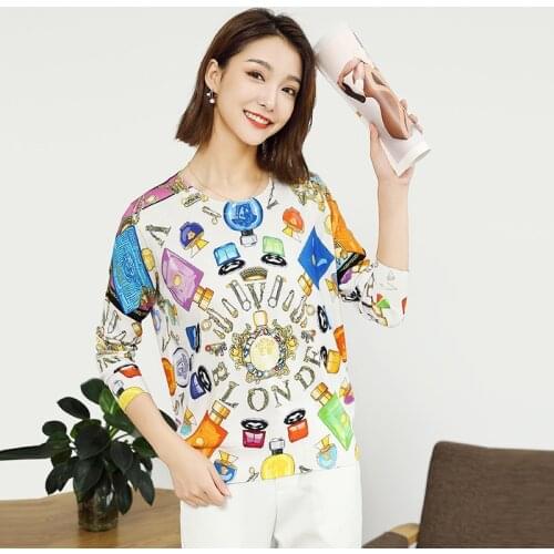 Printed sweater womens fall 2020 new womens tops Turtleneck round neck perfume sunscreen loose knitted sweater