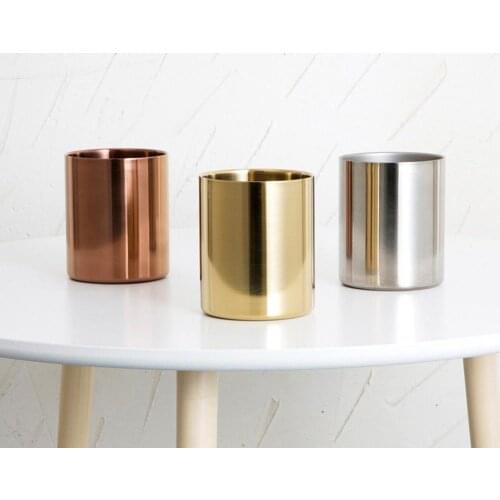 1Pc Stable Rustproof Stainless Steel Cylinder Pen Pencil Makeup Brushes Holder Flower Arrangement Storage Container