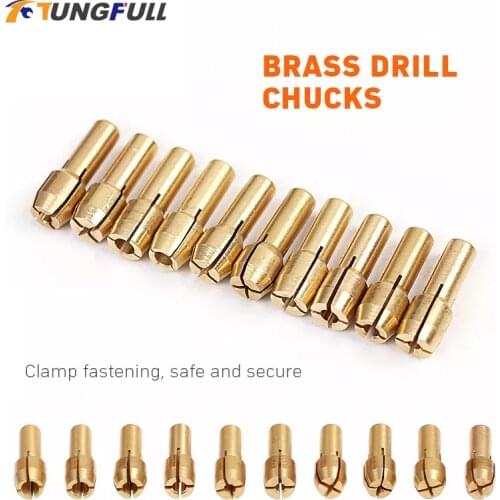Tungfull Tool Accessories 10Pcs Mini Brass Drill Chucks Collet Bits 0.5-3.2mm Rotary Tool Electric Micro Drill Collets Clamp