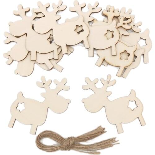 10PCS Deer Wooden Discs Natural Wood Slices for Crafts Centerpieces Wooden DIY Christmas Ornaments Hanging Decorations