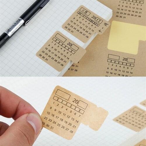 2019 2 Sheets Kraft Paper Handwritten Calendar Notebook Index Label Sticker Calendar Sticker Organizer Kawaii Stationery sticker
