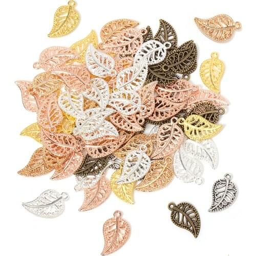 50pcs 17x9mm Tree Leaf Charms Pendants Small Metal Leaf Pendants for Bracelet Accessories Jewelry Findings Making Wholesale DIY