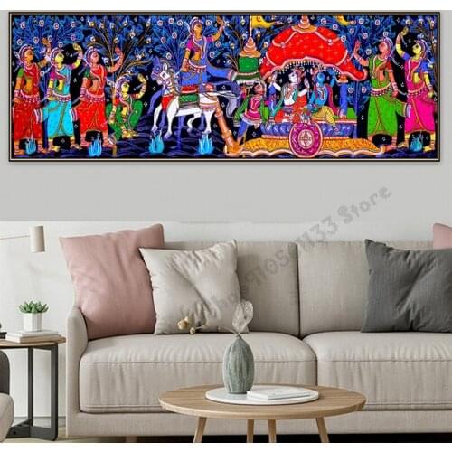 Madhubani Mithila Radha Krishna Gopi Leela Dancing Hindu Religion Handmade diamond Painting ,5d diamond embroidery GG1353