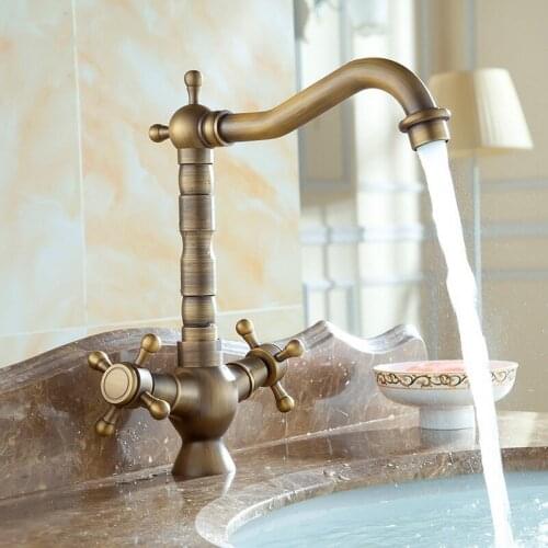 Antique Brass Basin Faucet Bathroom Vanity Sink Faucet Dual Holder Single Hole Lavatory Mixer Tap KD743