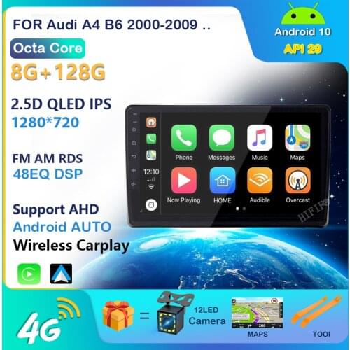 Android 10.0 car radio GPS navigation WiFi CarPlay multimedia player for Audi A4 B6 2000-2009 S4 RS4 DSP RDS IPS NO DVD 2din