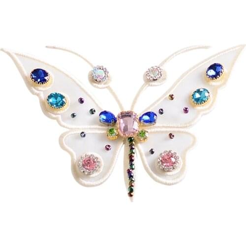 Butterfly crystal rhinestone sequins patches applique beaded collar embroidered patches for clothes parches para la ropa