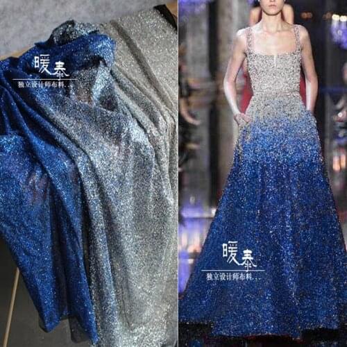Glitter Bronzing Tulle Fabric Sparkle Sequins Blue Gradient Gold or Silver DIY Decor Stage Skirt Wedding Dress Designer Fabric