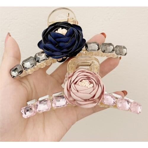 Large Hair Clamp Claw Rhinestone Acrylic Artificial Flower Hair Clip Headdress Female Shark Clip Hair Accessories for Women Gift