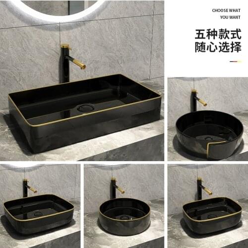 Black balcony ceramic countertop washbasin square bathroom simple household basin European style art basin washbasin