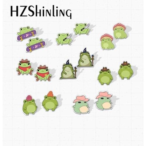 New Cute Funny Cool Frog with Fruits Mushroom Epoxy Acrylic Resin Stud Earrings Handcraft Earrings for Kids